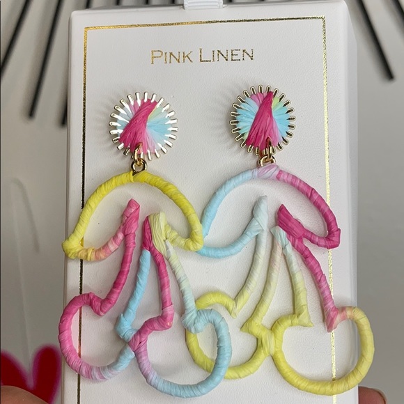 Pink Linen Twine Multicolor Pastel Cherry Shape Post Earrings - Picture 9 of 9